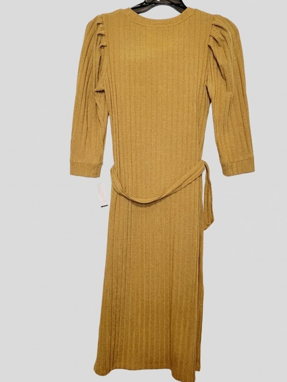 NWT Rabbit Rabbit Rabbit Gold Mustard Yellow Ribbed Knit Belted Midi Dress Sz 10 - Picture 2 of 6
